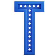 Blue marquee alphabet letter T with glowing light bulbs, 3d Rendering. © KWstudio