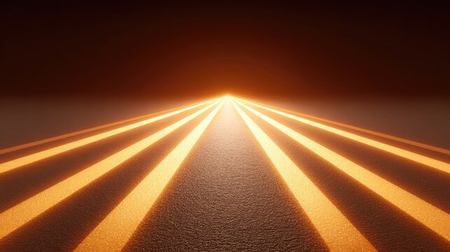 Glowing Road with Radiant Lines Leading to Horizon Against Dark Background Perfect for Futuristic Themes and Backgrounds