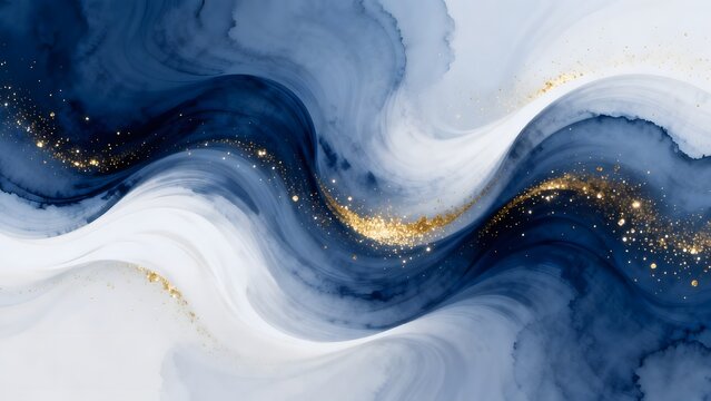 Abstract swirling blue and gold patterns
