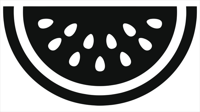 Minimalist watermelon slice vector icon. Black and white geometric summer fruit silhouette illustration. Clean modern food logo graphic isolated on white backdrop. Simple organic melon segment symbol.