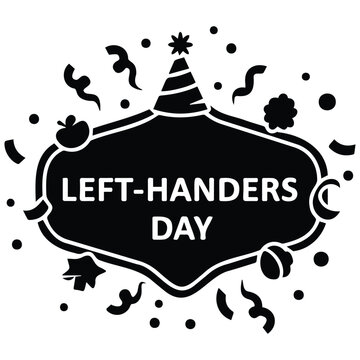 Left handers day celebration with festive elements and confetti vector illustration silhouette.