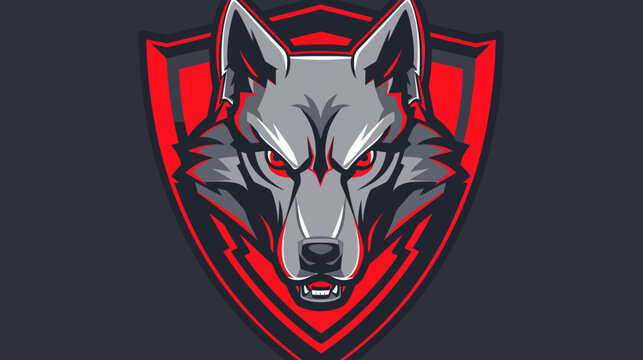 Stylized wolf head illustration on shield emblem for sport or team logo