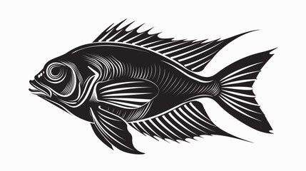 Fototapeta premium Black and white illustration of a fish isolated on white background