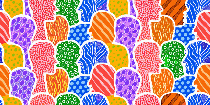 abstract human head pattern colorful repeating design