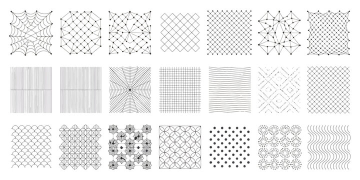 Geometric Patterns, Seamless Textures, 20 Monochrome Designs, Vector Tiles, Gray and White Backgrounds