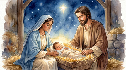 Fototapeta premium Illustrative depiction of a serene family moment under a celestial glow
