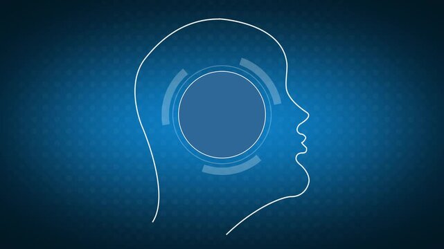Human head outline displays integrated cyber network links. Modern human head outline represents artificial intelligence logic. Cognitive thinking with human head outline.