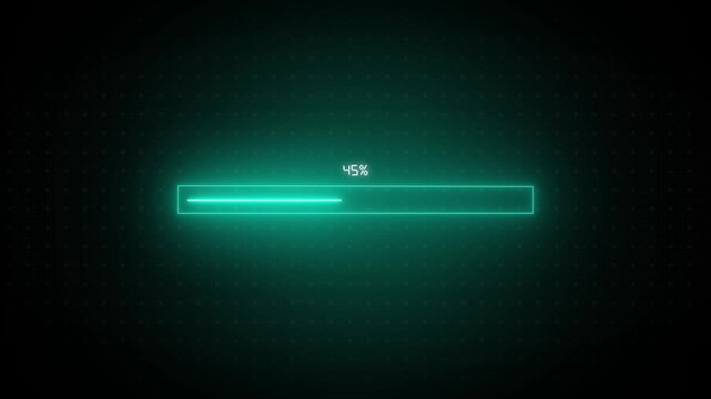 Horizontal progress bar displays database update loading metrics. Technical progress bar indicates system loading completion. User interface design with progress bar.