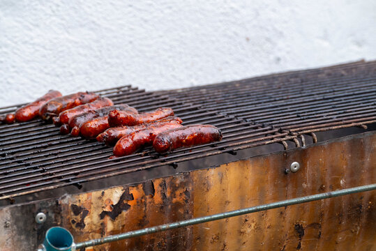Outdoor barbecue with traditional spanish chorizo The Concept of party and celebration