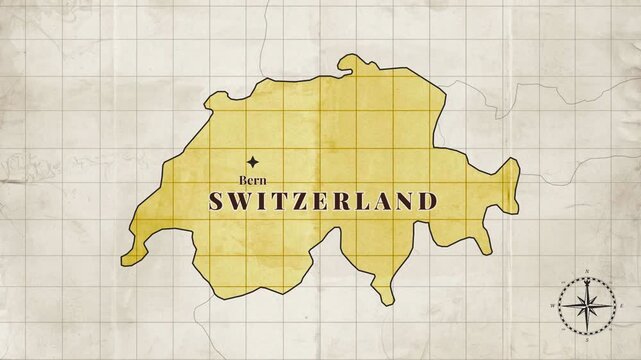 Vintage Switzerland Map Animation with Bern Location on Antique Paper Background