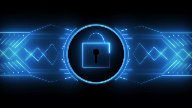 Secure lock icon symbolizes corporate cyber security systems. Advanced lock icon protects sensitive database networks. Digital encryption concept utilizing network lock icon.