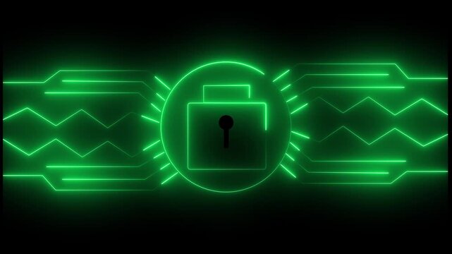 Digital lock icon signifies modern cyber security protection. Secure lock icon protects corporate database networks. Information privacy concept with advanced lock icon.