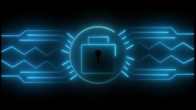 Advanced lock icon signifies corporate cyber security systems. Secure lock icon protects private database networks. Information technology concept with digital lock icon.