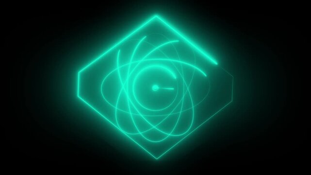 Scientific atom symbol visualizes quantum physics research. Modern atom symbol loops for chemical engineering education. Laboratory technology concept with atom symbol.