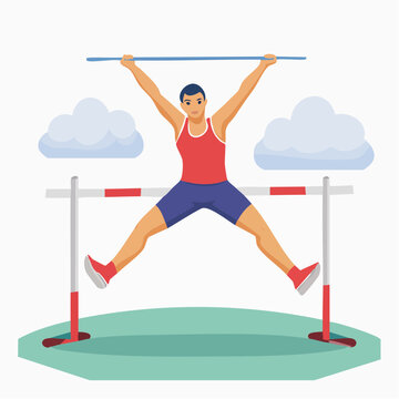 Athlete performing pole vault jump