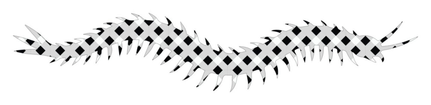 Abstract black and white centipede vector, modern minimalist insect illustration, stylized millipede graphic design element, clean invertebrate art for digital projects