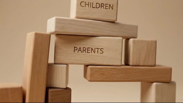 Family Tree Structure with Wooden Blocks