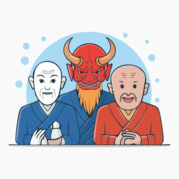 Japanese Oni Demon with Monks