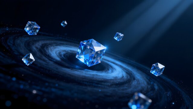 Blue crystal cubes in space