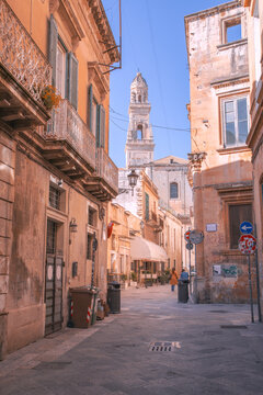 street in Lecce near Bell Tower, Southern Italy