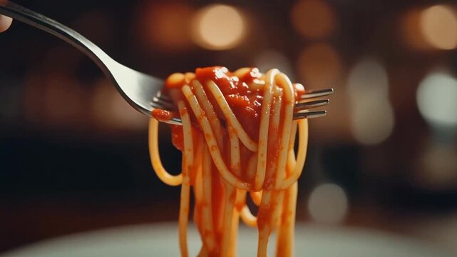 Spaghetti on fork
