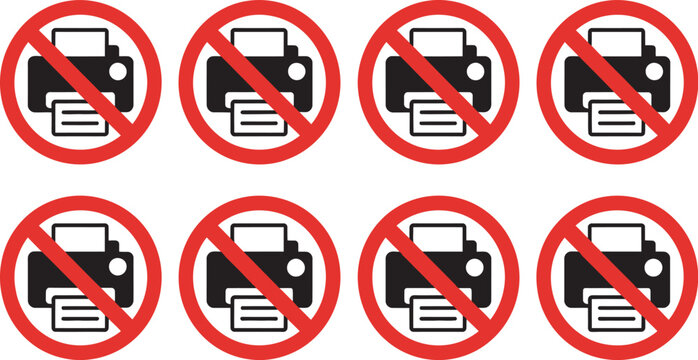 no printing prohibition vector signs, printer restriction and document control symbols for business environments, public institutions, and information security areas, caution prohibition graphics,