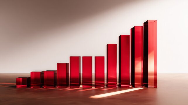 Abstract 3D glass graph symbolizing financial growth, set against a minimalistic backdrop with soft gradient lighting.