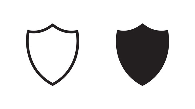 Shield icons in black and white minimalist style for security and protection on white background