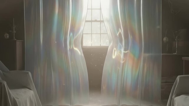 Sunlight Beams Through Attic Window Casting Rainbow Light