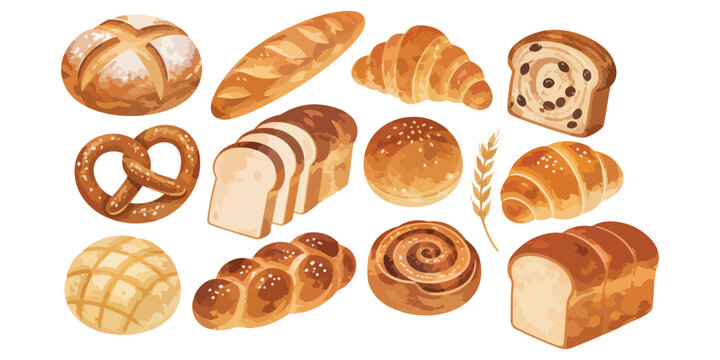 Watercolor Bakery Bread and Pastry Clipart Set