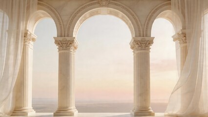 Fototapeta premium Classical columns with sheer curtains