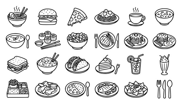 Hand Drawn Food Meal and Restaurant Doodle Icon Collection Vector