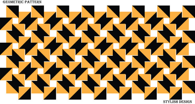 Seamless geometric pattern with black and orange triangles forming squares
