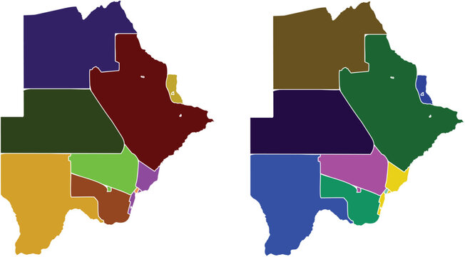 Botswana Administrative District Map in Two Bold Multicolor Variations