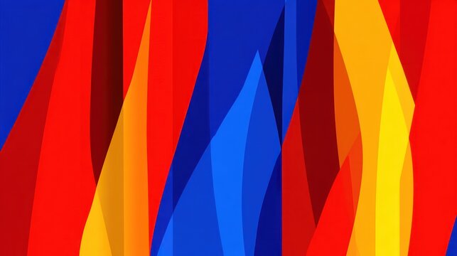 Vivid overlapping shapes display dynamic, vibrant color separation across the frame