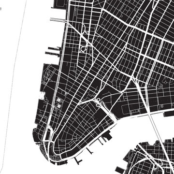 Tribeca New York Vector Map, Detailed District Street Map Black and White Minimalist Line Art