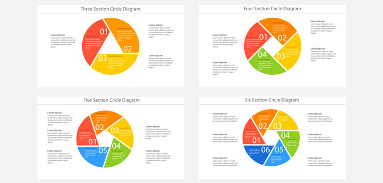 Circle Diagram Infographic Template Set with Three to Six Sections
