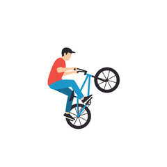 Obraz premium Biker performing a wheelie stunt on a blue bmx bicycle