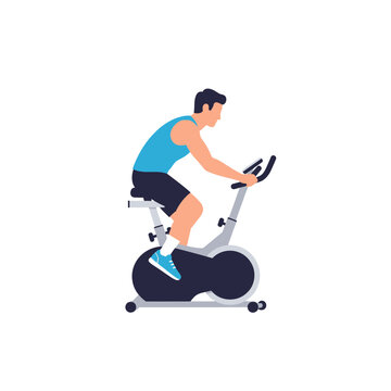 Athletic young man cycling on a stationary exercise bike