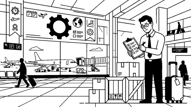Logistics manager inspecting cargo shipments at airport terminal