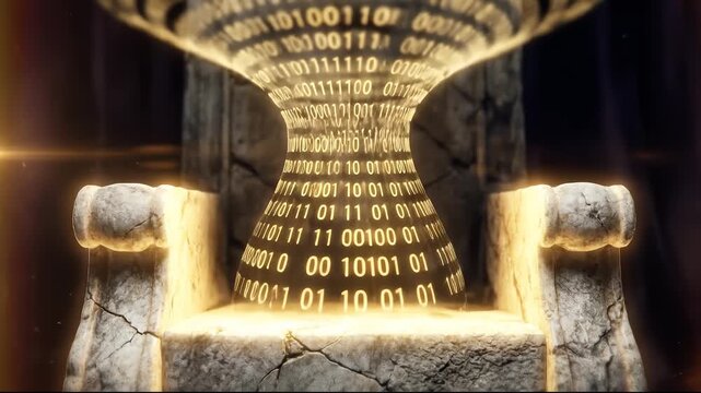 Ancient Throne with Digital Data Flow