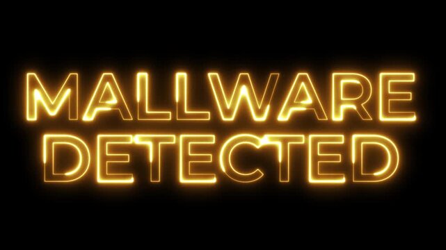 Malware Detected Glowing Neon Gold Text Animation on Black