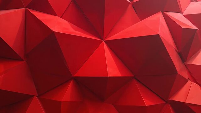A vibrant red geometric pattern with sharp angular facets