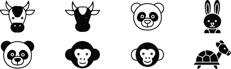 Fototapeta premium Black and white animal icons set
