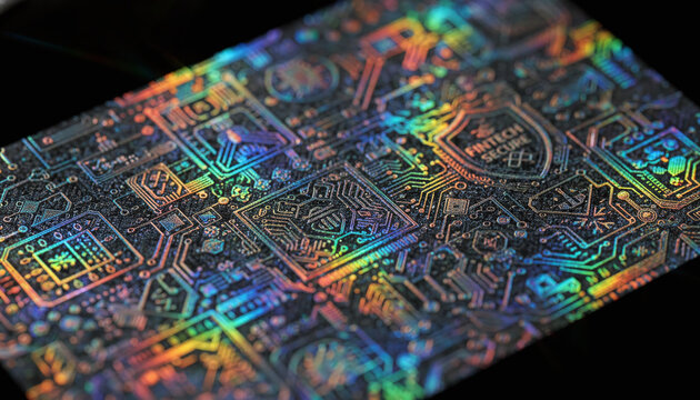High security hologram foil texture with iridescent rainbow laser diffraction