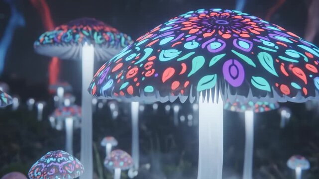 Magical Glowing Mushrooms in a Mystical Forest
