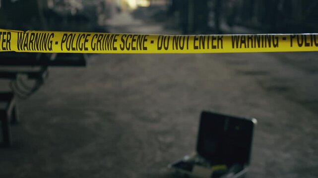 Crime scene investigation with forensic evidence bag inside metal factory