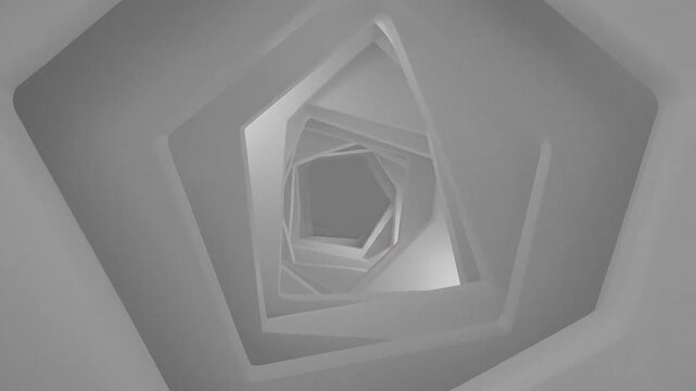 A monochromatic abstract tunnel with repeating geometric pentagon shapes