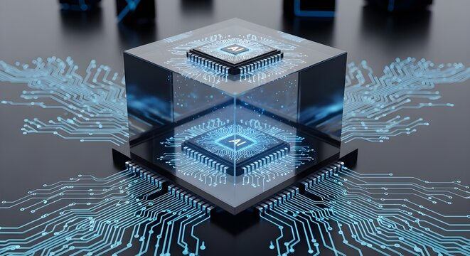Futuristic computer processor CPU microchip circuit board architecture
