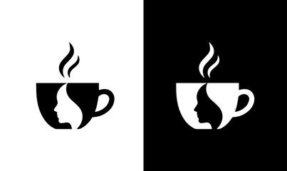 Creative coffee cup with woman face negative space logo vector template © Rizwan